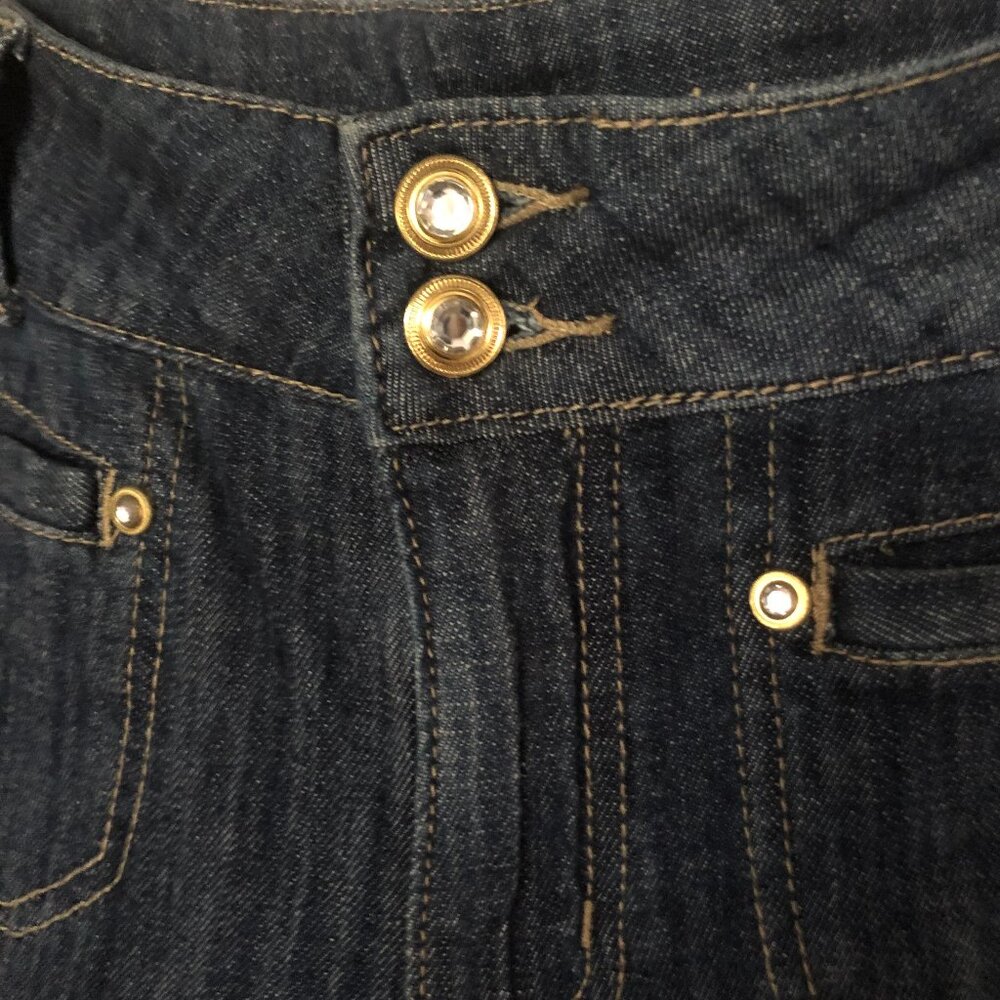 Cache Embellished Flare Jean Pant Denim Stretch Sequin Rhinestones $148 NWoT